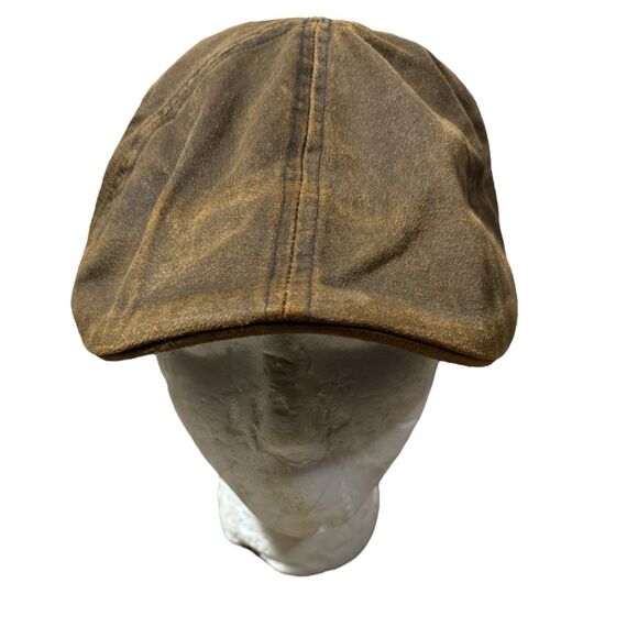 Stetson Driver Flat Hat Cap Brown Distressed Leather Look Cotton Mens L/XL - Picture 1 of 6